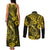 Hawaii Fish Hook Couples Matching Tank Maxi Dress and Long Sleeve Button Shirts Hibiscus Hawaii Tribal Tattoo Yellow Version - Wonder Print Shop