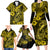 Hawaii Fish Hook Family Matching Long Sleeve Bodycon Dress and Hawaiian Shirt Hibiscus Hawaii Tribal Tattoo Yellow Version - Wonder Print Shop
