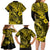 Hawaii Fish Hook Family Matching Long Sleeve Bodycon Dress and Hawaiian Shirt Hibiscus Hawaii Tribal Tattoo Yellow Version - Wonder Print Shop