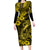 Hawaii Fish Hook Family Matching Long Sleeve Bodycon Dress and Hawaiian Shirt Hibiscus Hawaii Tribal Tattoo Yellow Version - Wonder Print Shop