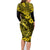 Hawaii Fish Hook Family Matching Long Sleeve Bodycon Dress and Hawaiian Shirt Hibiscus Hawaii Tribal Tattoo Yellow Version - Wonder Print Shop