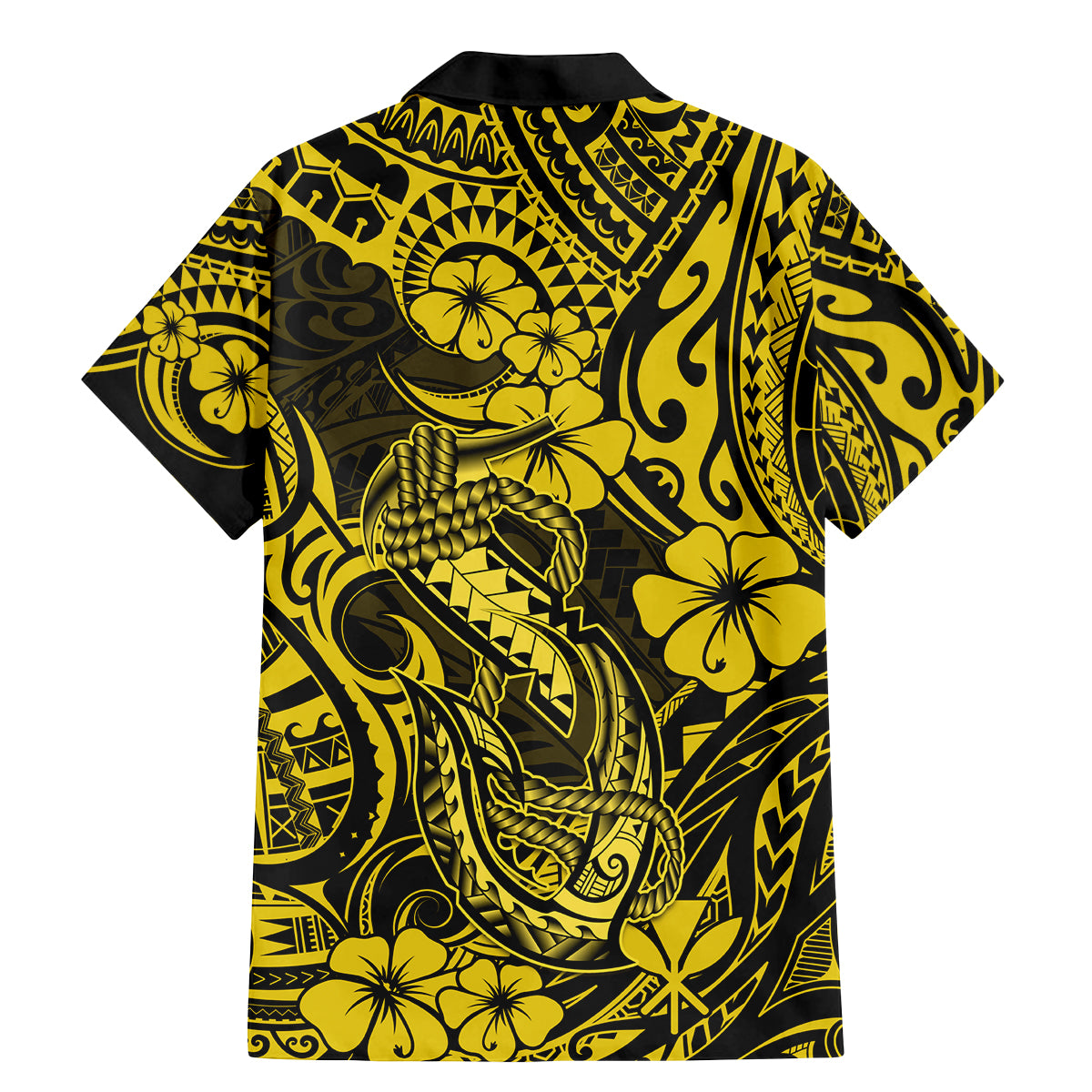 Hawaii Fish Hook Family Matching Mermaid Dress and Hawaiian Shirt Hibiscus Hawaii Tribal Tattoo Yellow Version - Wonder Print Shop