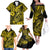 Hawaii Fish Hook Family Matching Off Shoulder Long Sleeve Dress and Hawaiian Shirt Hibiscus Hawaii Tribal Tattoo Yellow Version - Wonder Print Shop