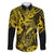 Hawaii Fish Hook Family Matching Off Shoulder Long Sleeve Dress and Hawaiian Shirt Hibiscus Hawaii Tribal Tattoo Yellow Version - Wonder Print Shop