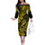 Hawaii Fish Hook Family Matching Off Shoulder Long Sleeve Dress and Hawaiian Shirt Hibiscus Hawaii Tribal Tattoo Yellow Version - Wonder Print Shop