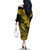 Hawaii Fish Hook Family Matching Off Shoulder Long Sleeve Dress and Hawaiian Shirt Hibiscus Hawaii Tribal Tattoo Yellow Version - Wonder Print Shop