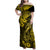 Hawaii Fish Hook Family Matching Off Shoulder Maxi Dress and Hawaiian Shirt Hibiscus Hawaii Tribal Tattoo Yellow Version - Wonder Print Shop