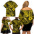 Hawaii Fish Hook Family Matching Off Shoulder Short Dress and Hawaiian Shirt Hibiscus Hawaii Tribal Tattoo Yellow Version - Wonder Print Shop