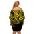 Hawaii Fish Hook Family Matching Off Shoulder Short Dress and Hawaiian Shirt Hibiscus Hawaii Tribal Tattoo Yellow Version - Wonder Print Shop