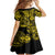 Hawaii Fish Hook Family Matching Short Sleeve Bodycon Dress and Hawaiian Shirt Hibiscus Hawaii Tribal Tattoo Yellow Version - Wonder Print Shop