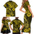 Hawaii Fish Hook Family Matching Short Sleeve Bodycon Dress and Hawaiian Shirt Hibiscus Hawaii Tribal Tattoo Yellow Version - Wonder Print Shop