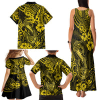 Hawaii Fish Hook Family Matching Tank Maxi Dress and Hawaiian Shirt Hibiscus Hawaii Tribal Tattoo Yellow Version - Wonder Print Shop