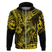 Hawaii Fish Hook Hoodie Hibiscus Hawaii Tribal Tattoo Yellow Version - Wonder Print Shop