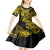 Hawaii Fish Hook Kid Short Sleeve Dress Hibiscus Hawaii Tribal Tattoo Yellow Version - Wonder Print Shop