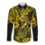 Hawaii Fish Hook Long Sleeve Button Shirt Hibiscus Hawaii Tribal Tattoo Yellow Version - Wonder Print Shop