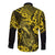 Hawaii Fish Hook Long Sleeve Button Shirt Hibiscus Hawaii Tribal Tattoo Yellow Version - Wonder Print Shop