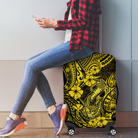 Hawaii Fish Hook Luggage Cover Hibiscus Hawaii Tribal Tattoo Yellow Version - Wonder Print Shop