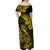 Hawaii Fish Hook Off Shoulder Maxi Dress Hibiscus Hawaii Tribal Tattoo Yellow Version - Wonder Print Shop