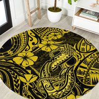 hawaii-fish-hook-round-carpet-hibiscus-hawaii-tribal-tattoo-yellow-version