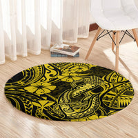 hawaii-fish-hook-round-carpet-hibiscus-hawaii-tribal-tattoo-yellow-version