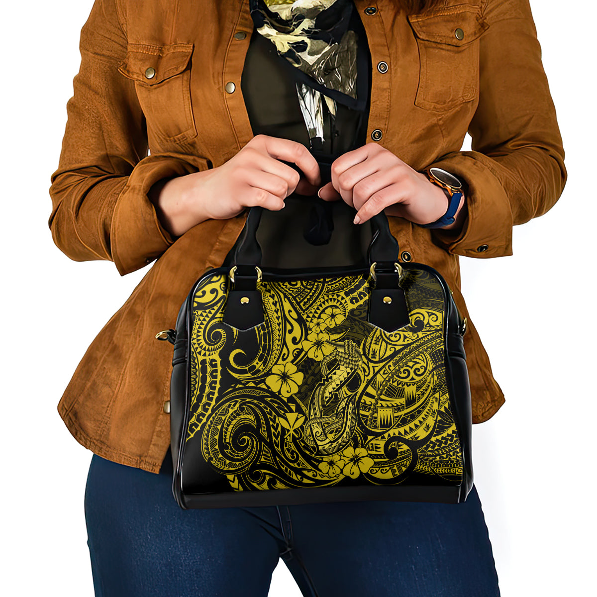 hawaii-fish-hook-shoulder-handbag-hibiscus-hawaii-tribal-tattoo-yellow-version