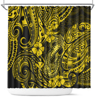 hawaii-fish-hook-shower-curtain-hibiscus-hawaii-tribal-tattoo-yellow-version