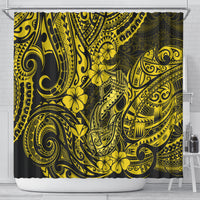 hawaii-fish-hook-shower-curtain-hibiscus-hawaii-tribal-tattoo-yellow-version