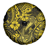Hawaii Fish Hook Spare Tire Cover Hibiscus Hawaii Tribal Tattoo Yellow Version - Wonder Print Shop