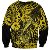 Hawaii Fish Hook Sweatshirt Hibiscus Hawaii Tribal Tattoo Yellow Version - Wonder Print Shop