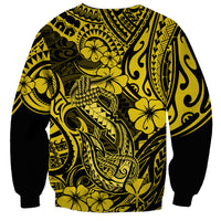 Hawaii Fish Hook Sweatshirt Hibiscus Hawaii Tribal Tattoo Yellow Version - Wonder Print Shop