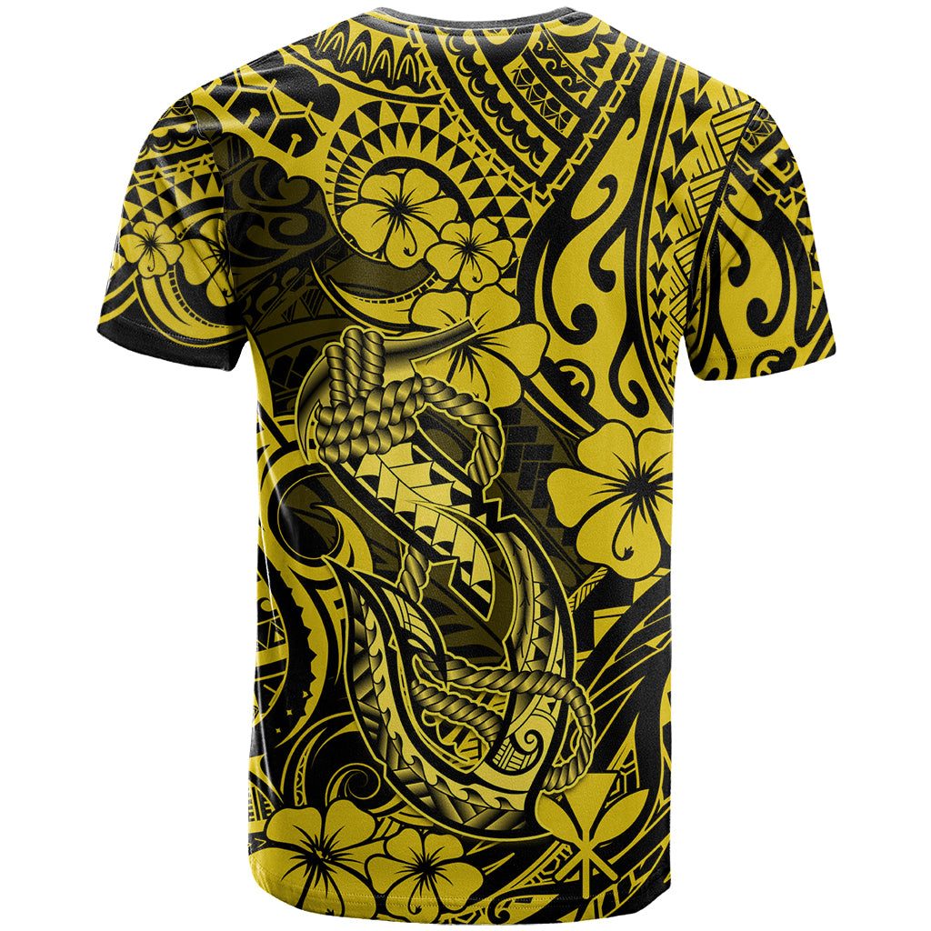 Hawaii Fish Hook T Shirt Hibiscus Hawaii Tribal Tattoo Yellow Version - Wonder Print Shop
