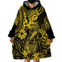 Hawaii Fish Hook Wearable Blanket Hoodie Hibiscus Hawaii Tribal Tattoo Yellow Version - Wonder Print Shop