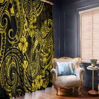 Hawaii Fish Hook Window Curtain Hibiscus Hawaii Tribal Tattoo Yellow Version - Wonder Print Shop