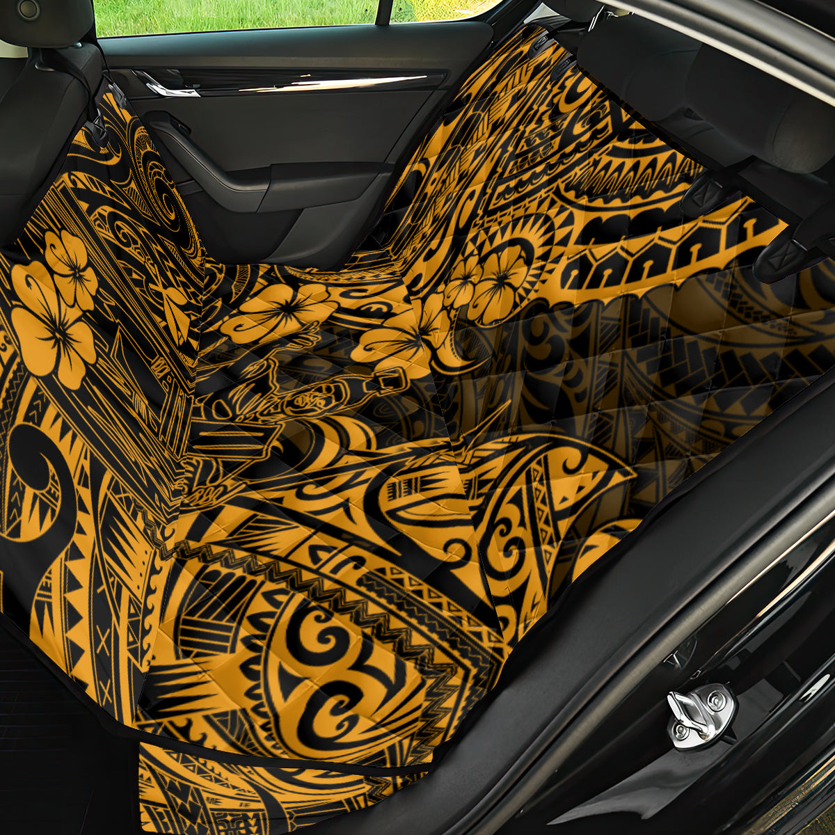 Hawaii King Kamehameha Back Car Seat Cover Polynesian Pattern Gold Version - Wonder Print Shop