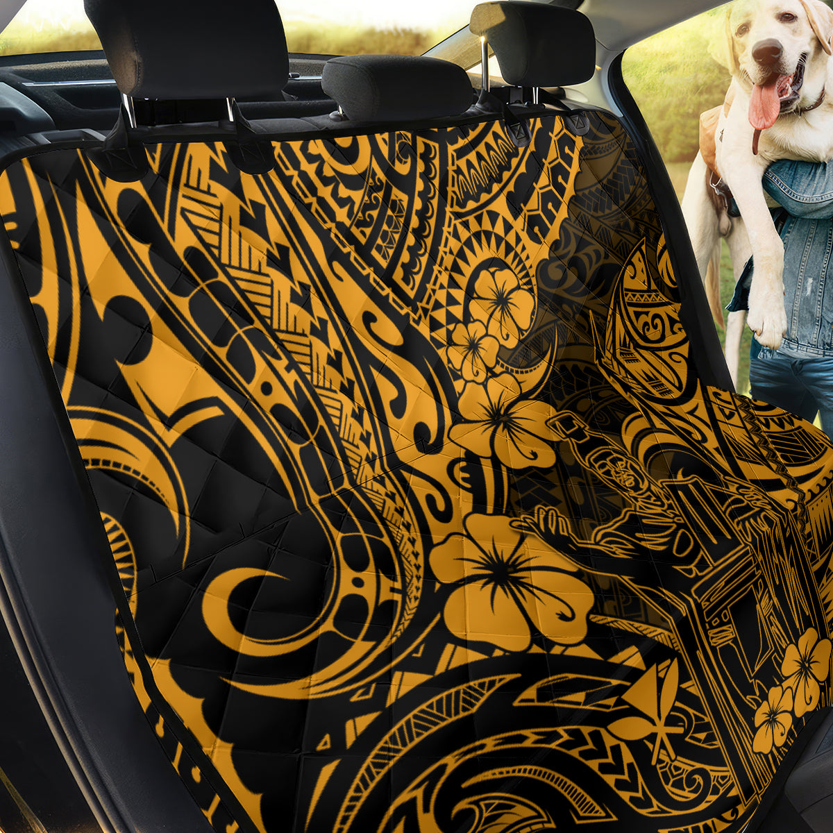 Hawaii King Kamehameha Back Car Seat Cover Polynesian Pattern Gold Version - Wonder Print Shop