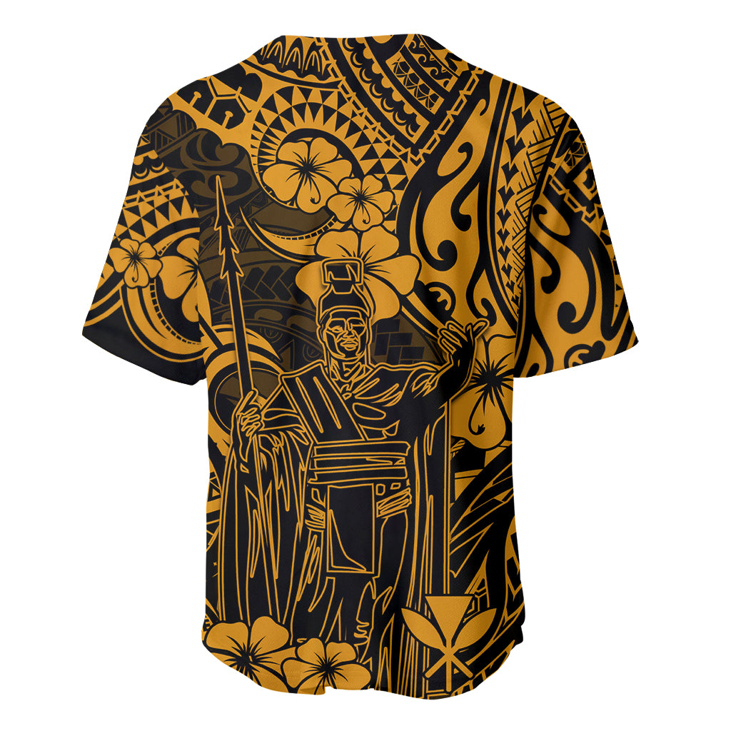 Hawaii King Kamehameha Baseball Jersey Polynesian Pattern Gold Version - Wonder Print Shop