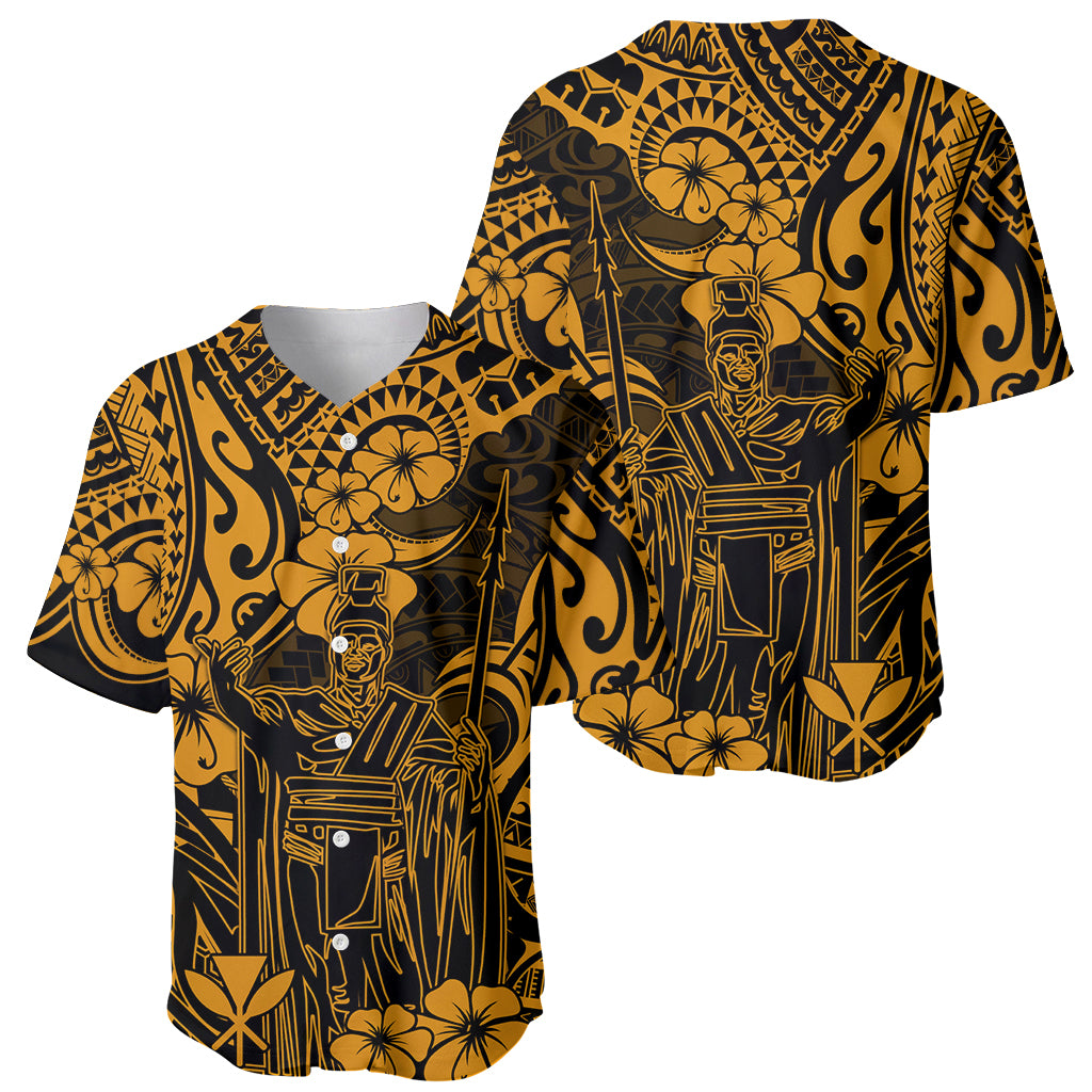 Hawaii King Kamehameha Baseball Jersey Polynesian Pattern Gold Version - Wonder Print Shop