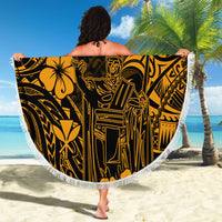 Hawaii King Kamehameha Beach Blanket Polynesian Pattern Gold Version - Wonder Print Shop