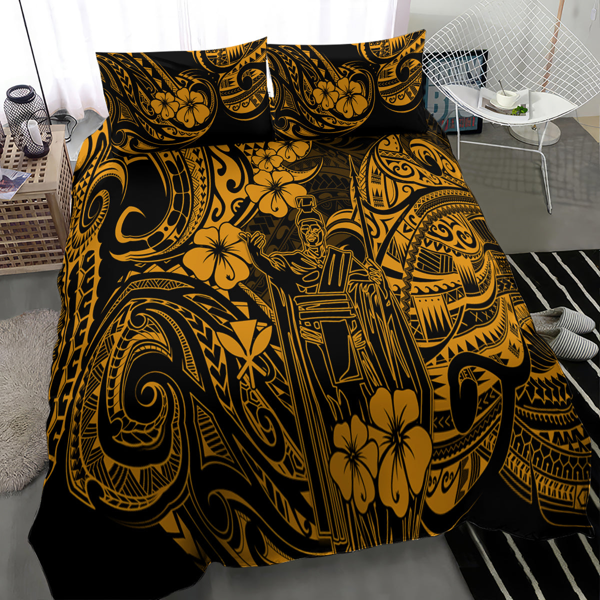 Hawaii King Kamehameha Bedding Set Polynesian Pattern Gold Version - Wonder Print Shop