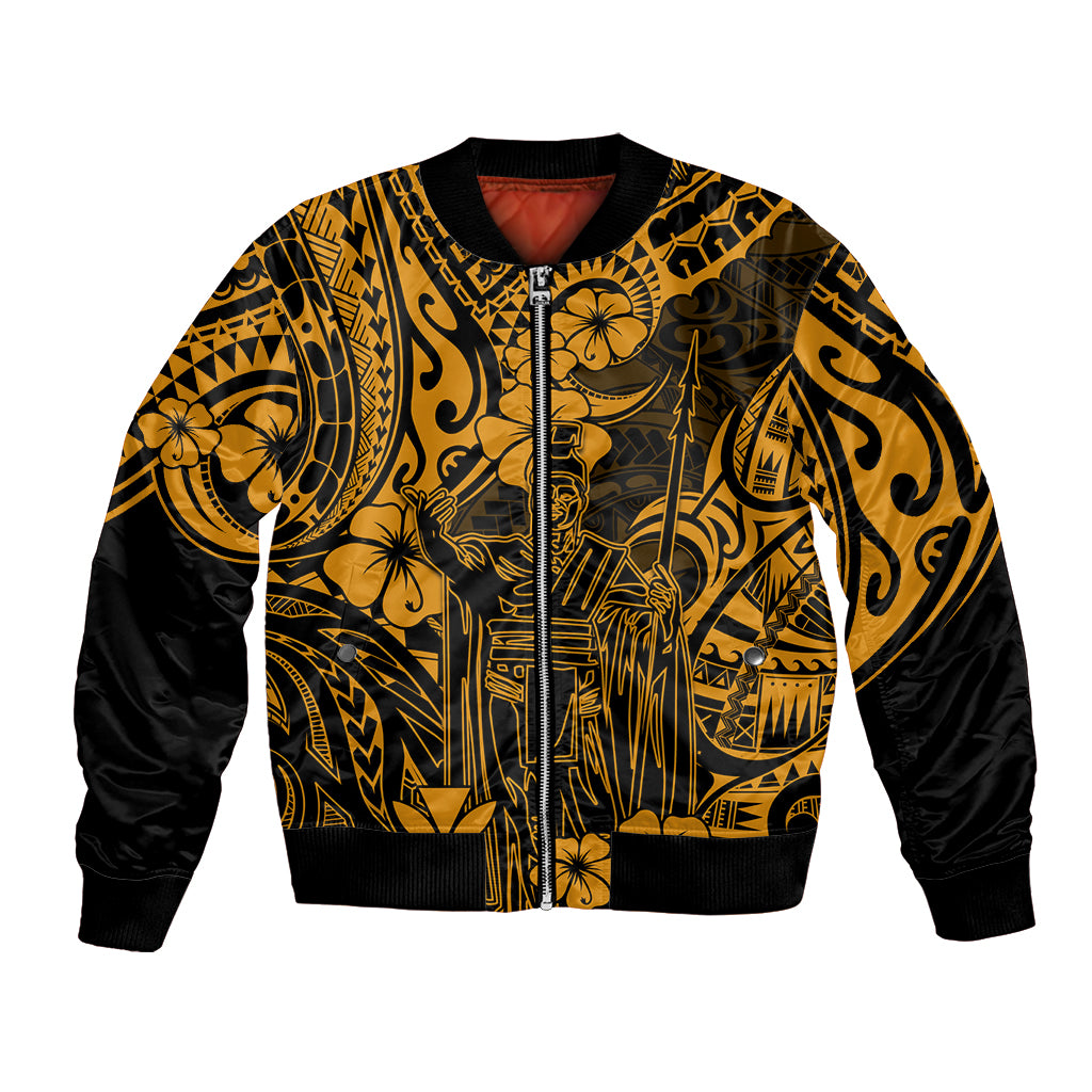 Hawaii King Kamehameha Bomber Jacket Polynesian Pattern Gold Version - Wonder Print Shop