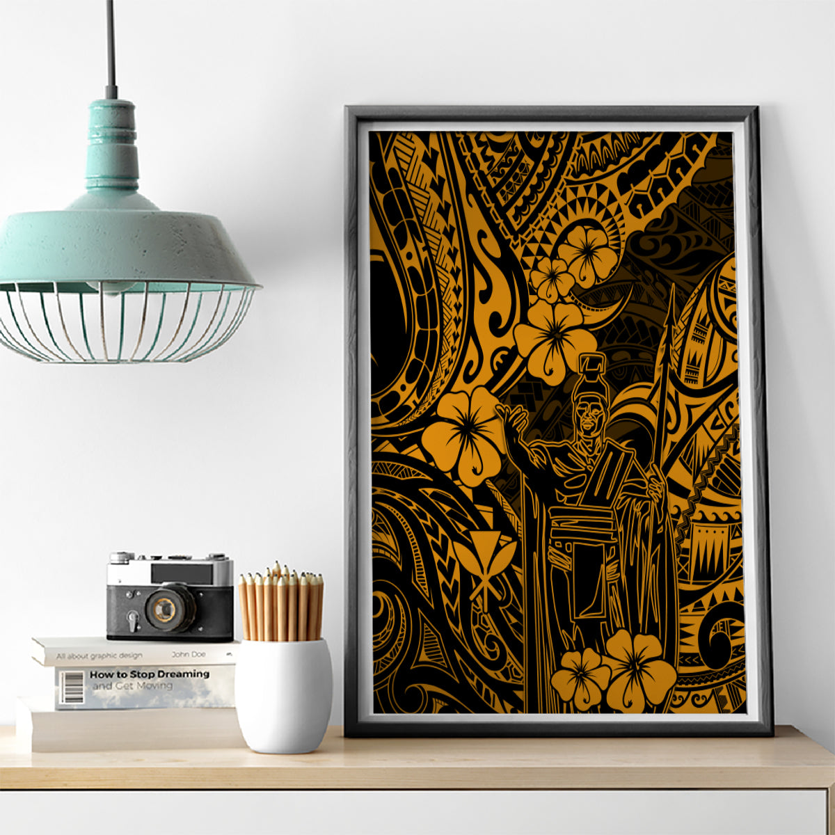 Hawaii King Kamehameha Canvas Wall Art Polynesian Pattern Gold Version - Wonder Print Shop