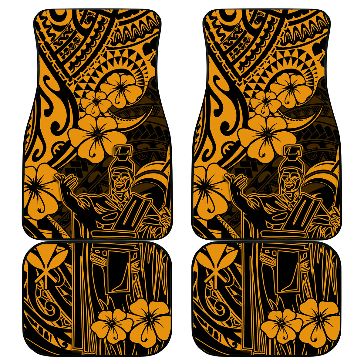 Hawaii King Kamehameha Car Mats Polynesian Pattern Gold Version - Wonder Print Shop