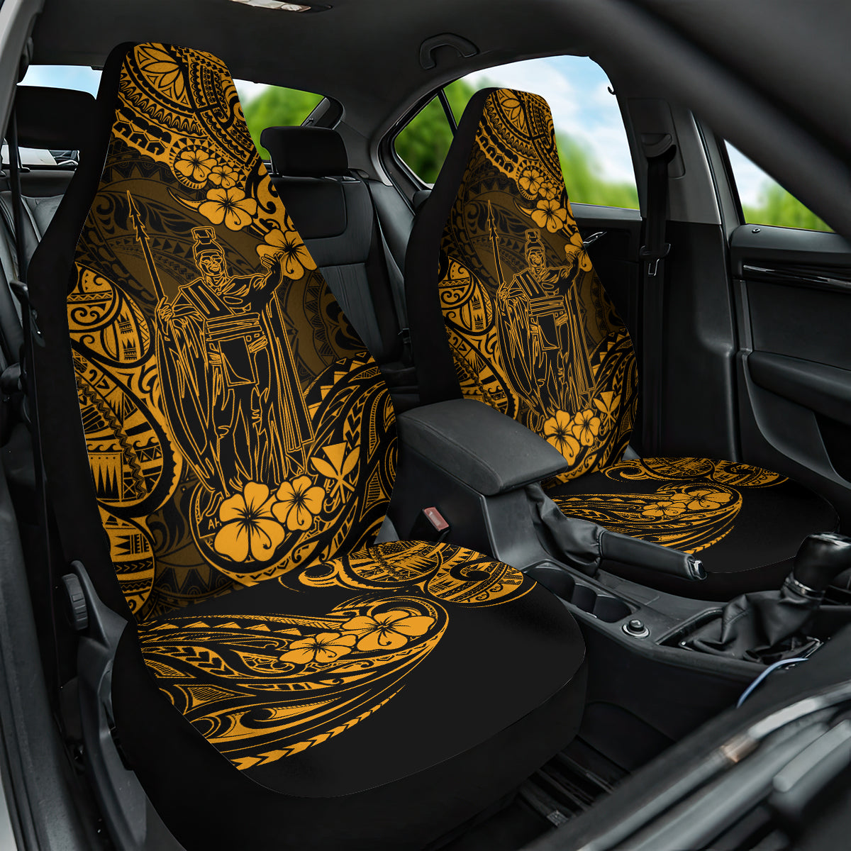 Hawaii King Kamehameha Car Seat Cover Polynesian Pattern Gold Version - Wonder Print Shop