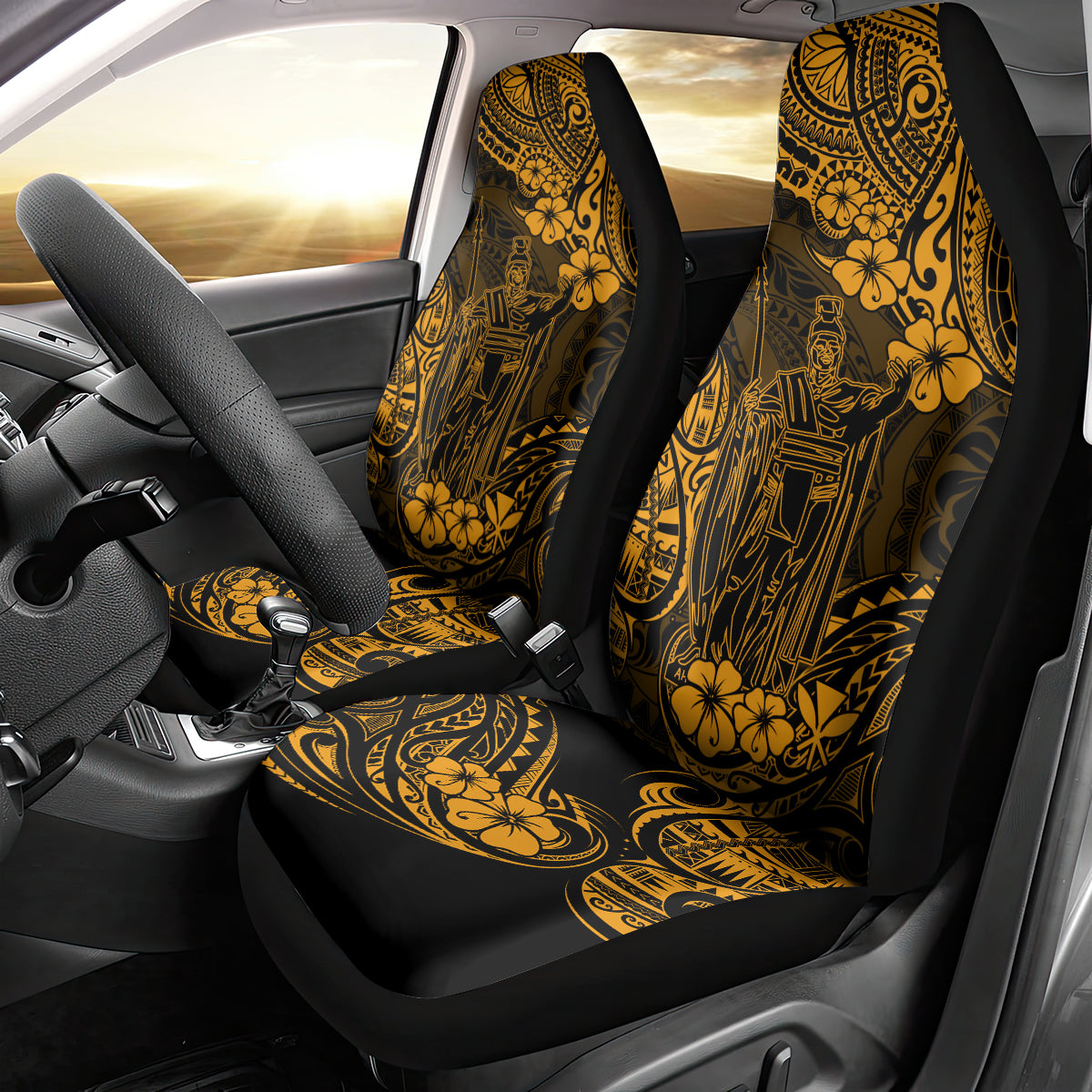 Hawaii King Kamehameha Car Seat Cover Polynesian Pattern Gold Version - Wonder Print Shop