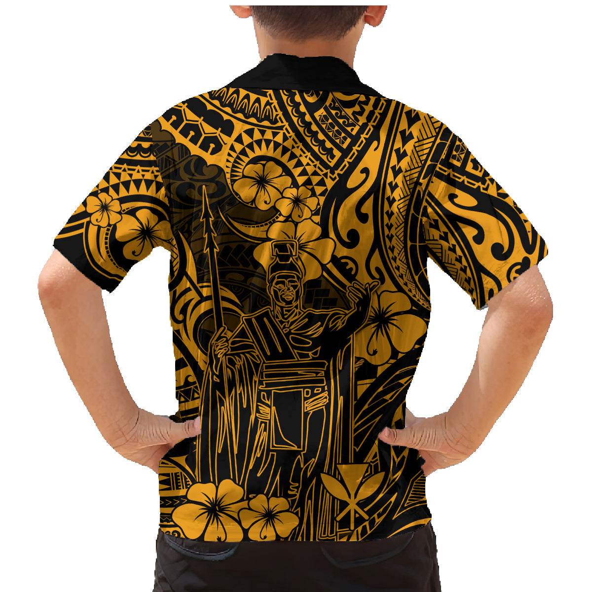 Hawaii King Kamehameha Family Matching Mermaid Dress and Hawaiian Shirt Polynesian Pattern Gold Version - Wonder Print Shop