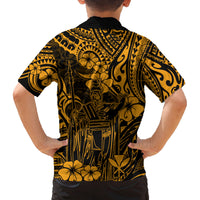 Hawaii King Kamehameha Family Matching Off Shoulder Maxi Dress and Hawaiian Shirt Polynesian Pattern Gold Version - Wonder Print Shop