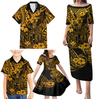Hawaii King Kamehameha Family Matching Puletasi Dress and Hawaiian Shirt Polynesian Pattern Gold Version - Wonder Print Shop