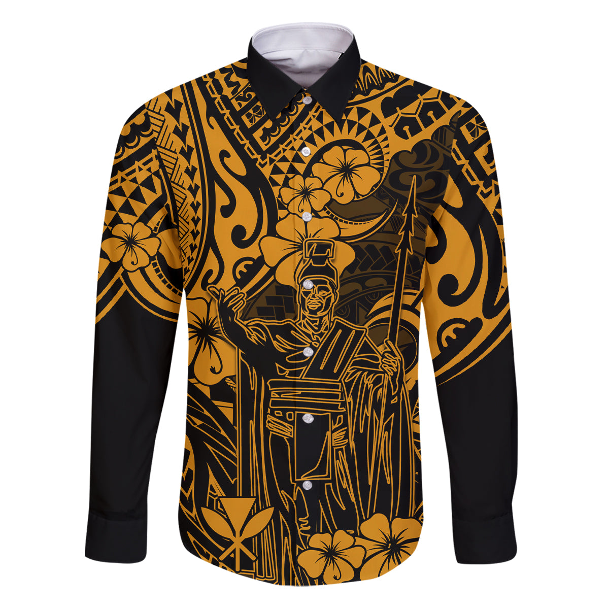 Hawaii King Kamehameha Family Matching Puletasi Dress and Hawaiian Shirt Polynesian Pattern Gold Version - Wonder Print Shop