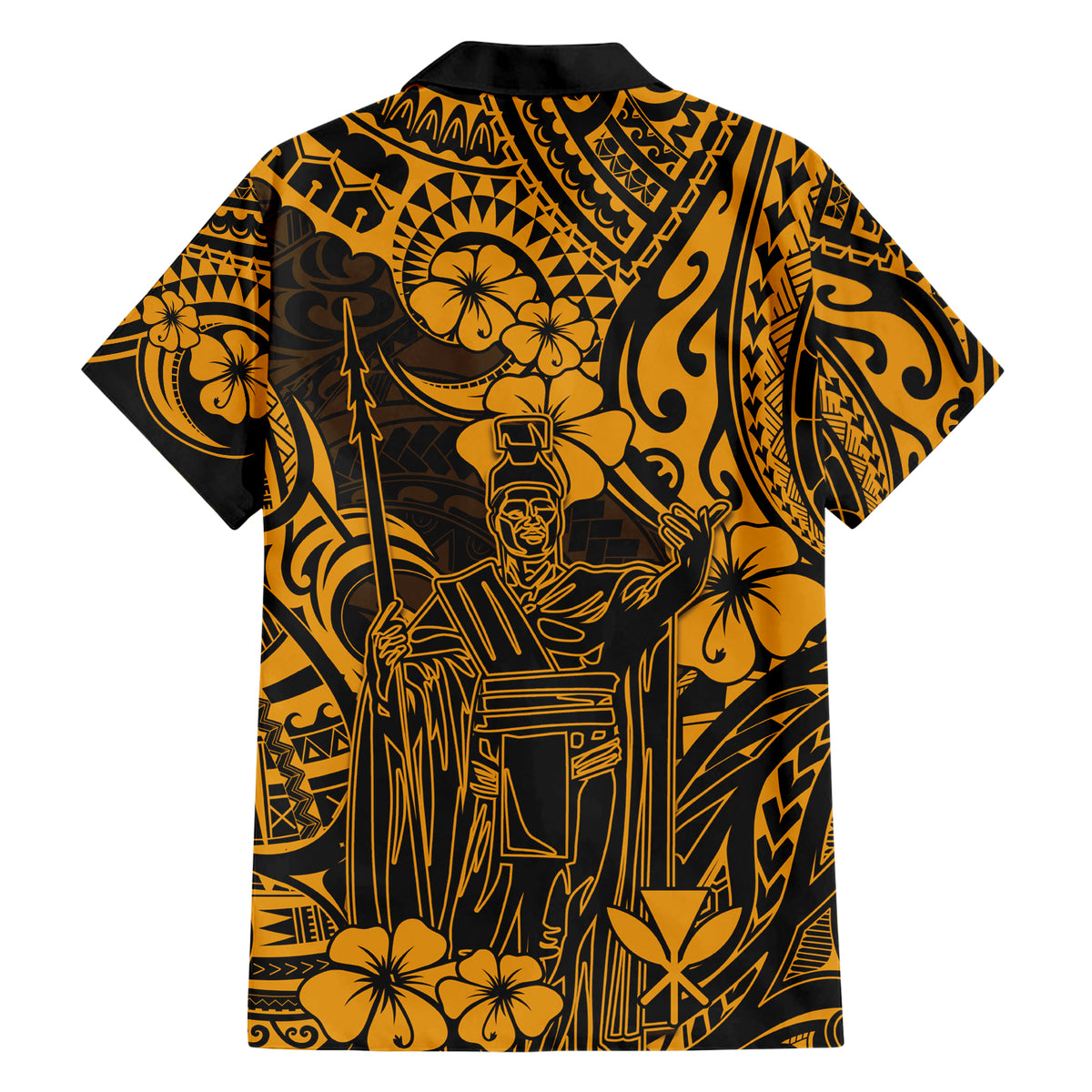 Hawaii King Kamehameha Family Matching Short Sleeve Bodycon Dress and Hawaiian Shirt Polynesian Pattern Gold Version - Wonder Print Shop