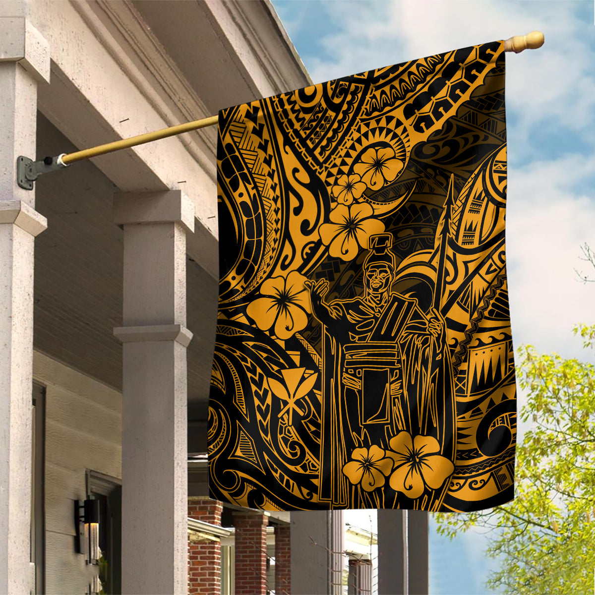 Hawaii King Kamehameha Garden Flag Polynesian Pattern Gold Version - Wonder Print Shop